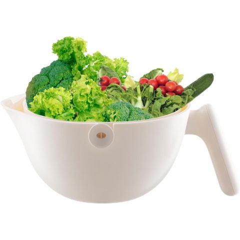 Bol cu doua straturi, pentru fructe, legume, cu cos de scurgere a apei, 2l, din abs+pp, 29.9 x 22.5 x 11.8 cm, alb [2]