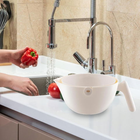 Bol cu doua straturi, pentru fructe, legume, cu cos de scurgere a apei, 2l, din abs+pp, 29.9 x 22.5 x 11.8 cm, alb [4]