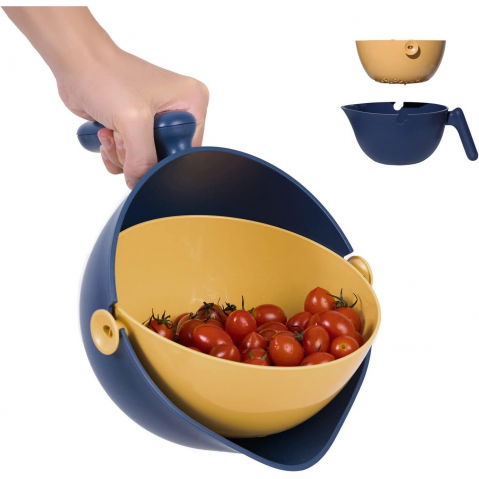 Bol cu doua straturi, pentru fructe, legume, cu cos de scurgere a apei, 2l, din abs+pp, 29.9 x 22.5 x 11.8 cm, albastru-portocaliu [3]