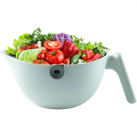 Bol cu doua straturi, pentru fructe, legume, cu cos de scurgere a apei, 2l, din abs+pp, 29.9 x 22.5 x 11.8 cm, verde [6]
