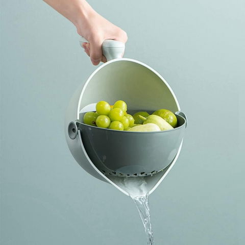 Bol cu doua straturi, pentru fructe, legume, cu cos de scurgere a apei, 2l, din abs+pp, 29.9 x 22.5 x 11.8 cm, verde [1]