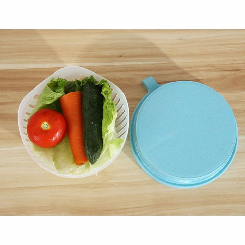 Bol feliator pentru salata, castron multifunctional pentru legume si fructe, pentru spalat si taiat legumele, cu scurgere si tocator, ergonomic, protectie pentru maini, 21x18.5x11.5 cm, albastru [7]