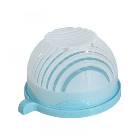 Accesorii pentru pregătirea alimentelor - Bol feliator pentru salata, castron multifunctional pentru legume si fructe, pentru spalat si taiat legumele, cu scurgere si tocator, ergonomic, protectie pentru maini, 21x18.5x11.5 cm, albastru
