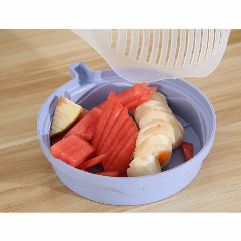 Bol feliator pentru salata, castron multifunctional pentru legume si fructe, pentru spalat si taiat legumele, cu scurgere si tocator, ergonomic, protectie pentru maini, 21x18.5x11.5 cm, mov [4]