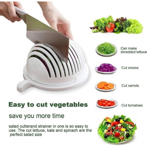 Bol feliator pentru salata, castron multifunctional pentru legume si fructe, pentru spalat si taiat legumele, cu scurgere si tocator, ergonomic, protectie pentru maini, 21x18.5x11.5 cm, alb [7]