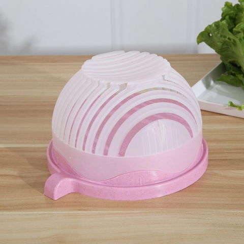 Bol feliator pentru salata, castron multifunctional pentru legume si fructe, pentru spalat si taiat legumele, cu scurgere si tocator, ergonomic, protectie pentru maini, 21x18.5x11.5 cm, roz [6]