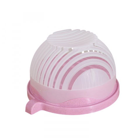 Accesorii pentru pregătirea alimentelor - Bol feliator pentru salata, castron multifunctional pentru legume si fructe, pentru spalat si taiat legumele, cu scurgere si tocator, ergonomic, protectie pentru maini, 21x18.5x11.5 cm, roz