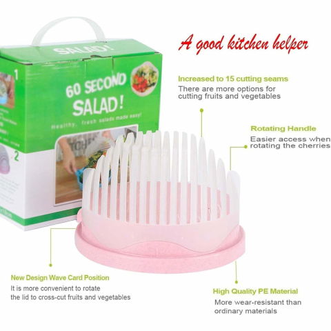 Bol feliator pentru salata, castron multifunctional pentru legume si fructe, pentru spalat si taiat legumele, cu scurgere si tocator, ergonomic, protectie pentru maini, 21x18.5x11.5 cm, roz [3]