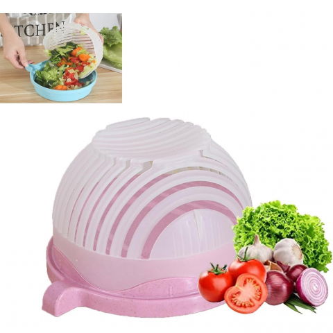 Bol feliator pentru salata, castron multifunctional pentru legume si fructe, pentru spalat si taiat legumele, cu scurgere si tocator, ergonomic, protectie pentru maini, 21x18.5x11.5 cm, roz [5]