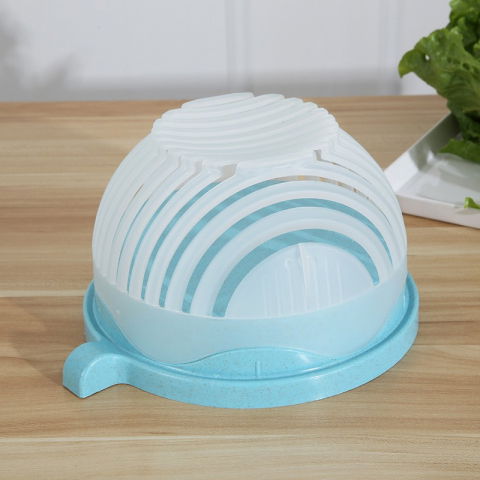 Bol feliator pentru salata, castron multifunctional pentru legume si fructe, pentru spalat si taiat legumele, cu scurgere si tocator, ergonomic, protectie pentru maini, 21x18.5x11.5 cm, albastru [8]
