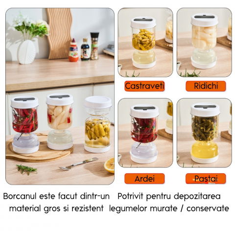 Borcan pentru muraturi, cu separator pentru lichide, ermetic, termorezistent, tip clepsidra, 1400 ml, abs, alb, 13.5x9.5 cm [6]