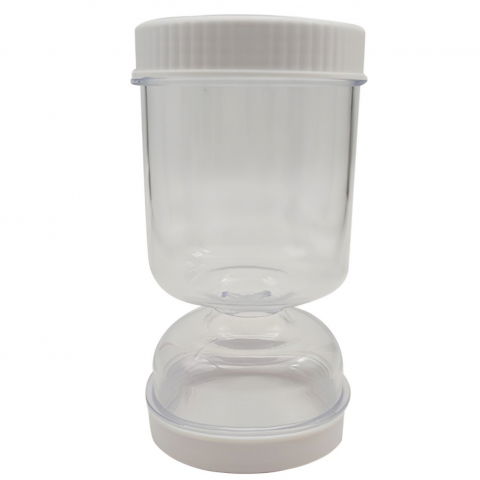 Borcan pentru muraturi, cu separator pentru lichide, ermetic, termorezistent, tip clepsidra, 2 furculite incluse, abs, alb, 18x9x9 cm