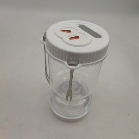 Borcan pentru muraturi, cu separator pentru lichide, ermetic, termorezistent, tip clepsidra, 2 furculite incluse, abs, alb, 18x9x9 cm [3]