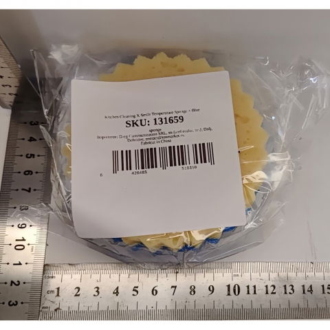 Burete de vase, rotund, din burete pu, model smiley face, doua fete, 10 x 4 cm, albastru/galben [3]