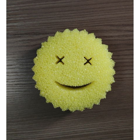 Burete de vase, rotund, din burete pu, model smiley face, doua fete, 10 x 4 cm, galben [1]