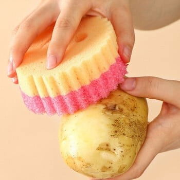 Burete de vase, rotund, din burete pu, model smiley face, doua fete, 10 x 4 cm, portocaliu/galben [1]