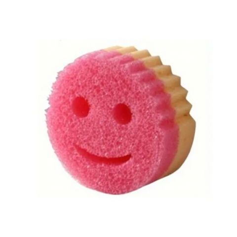 Burete de vase, rotund, din burete pu, model smiley face, doua fete, 10 x 4 cm, roz/galben [3]