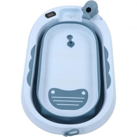 Cada de baie, pentru copii 0 luni - 6 ani, cu termometru, pliabila, perna suport inclusa, din plastic, 81.5 x 49 x 21.5 cm, albastru [5]