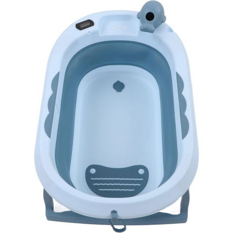 Cada de baie, pentru copii 0 luni - 6 ani, cu termometru, pliabila, perna suport inclusa, din plastic, 81.5 x 49 x 21.5 cm, albastru [2]