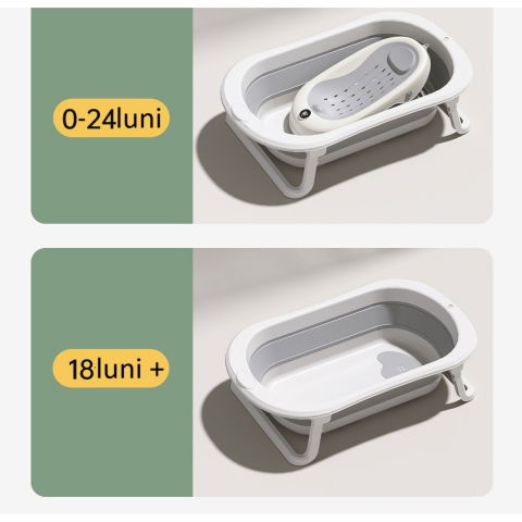 Cada de baie pliabila, cu suport, indicator de temperatura, 0-8 ani, din pp+tpr, 45 l capacitate, 80 x 50 x 23 cm, gri [3]