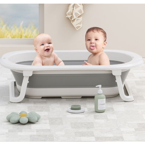 Cada de baie pliabila, cu suport, indicator de temperatura, 0-8 ani, din pp+tpr, 45 l capacitate, 80 x 50 x 23 cm, gri [4]