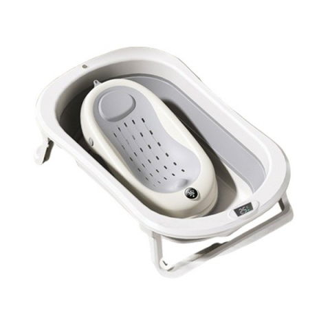Îngrijire, transport și organizare pentru bebeluși și copii - Cada de baie pliabila, cu suport, indicator de temperatura, 0-8 ani, din pp+tpr, 45 l capacitate, 80 x 50 x 23 cm, gri