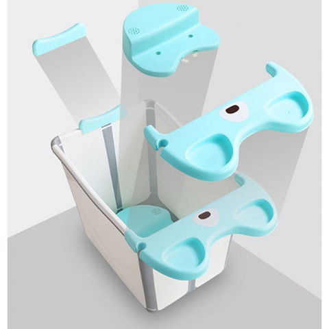 Cada pliabila pentru baie, din pp+tpe, pentru copii +6 luni, model ursulet, scaun de interior, detasabil, 82 x 50 x 54 cm, albastru [4]