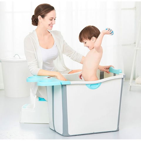 Cada pliabila pentru baie, din pp+tpe, pentru copii +6 luni, model ursulet, scaun de interior, detasabil, 82 x 50 x 54 cm, albastru [1]