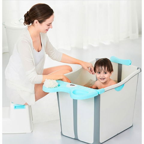 Cada pliabila pentru baie, din pp+tpe, pentru copii +6 luni, model ursulet, scaun de interior, detasabil, 82 x 50 x 54 cm, albastru [2]