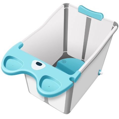 Îngrijire, transport și organizare pentru bebeluși și copii - Cada pliabila pentru baie, din pp+tpe, pentru copii +6 luni, model ursulet, scaun de interior, detasabil, 82 x 50 x 54 cm, albastru