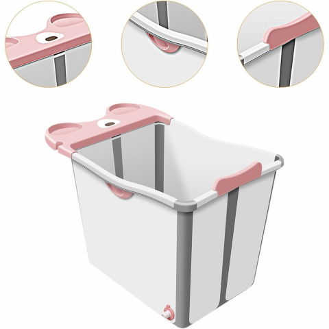 Cada pliabila pentru baie, din pp+tpe, pentru copii +6 luni, model ursulet, scaun de interior, detasabil, 82 x 50 x 54 cm, roz [4]