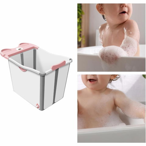 Cada pliabila pentru baie, din pp+tpe, pentru copii +6 luni, model ursulet, scaun de interior, detasabil, 82 x 50 x 54 cm, roz [5]