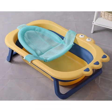 Cada pliabila pentru baie, din pp+tpr, pentru copii 0-6 ani, model crocodil, dop de scurgere, 80x54x21 cm, galben/albastru [2]