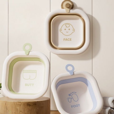 Cada pliabila pentru baie pentru copii, cadita pentru bebelusi, model patrat pentru fata, maro, 30x30x3.5 cm, 3.5 l [2]