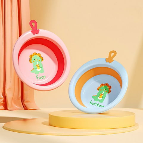 Cada pliabila pentru baie pentru copii, cadita pentru bebelusi, model rotund cu dinozaur, blue, 30x30x3.7 cm, 4l [3]