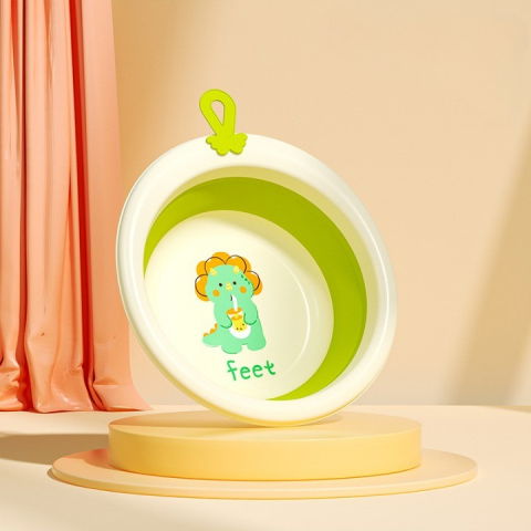 Cada pliabila pentru baie pentru copii, cadita pentru bebelusi, model rotund cu dinozaur, verde, 30x30x3.7 cm, 4l [5]