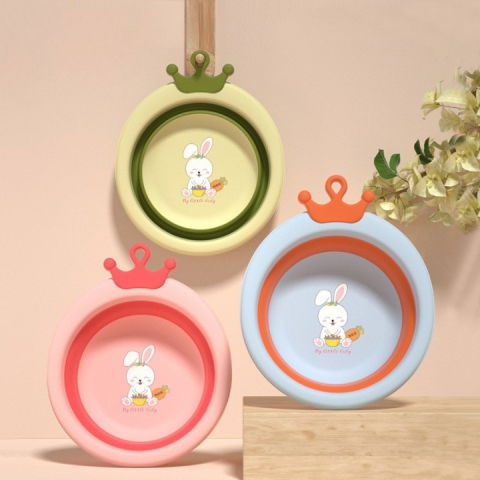 Cada pliabila pentru baie pentru copii, cadita pentru bebelusi, model rotund cu iepuras, roz, 30x31x3.5 cm, 3.3 l [2]