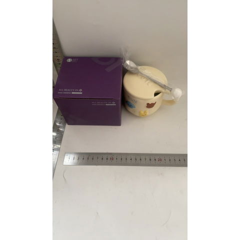 Cana ceramica, din portelan, print figurine animalute, cana penru copii, model cute, cana cu lingura si capac, ceasca pentru cafea, ceai, 400ml galben [1]