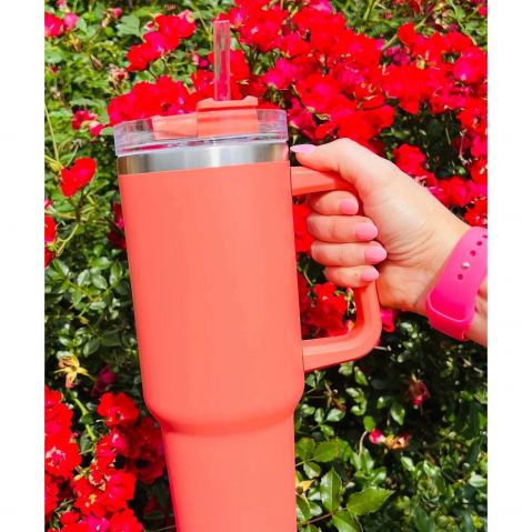 Cana termos din plastic, pentru bauturi calde si reci, cu maner, 9.9x9.9x27 cm, portocaliu [2]