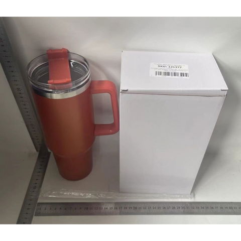 Cana termos din plastic, pentru bauturi calde si reci, cu maner, 9.9x9.9x27 cm, portocaliu [1]