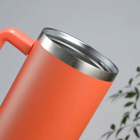 Cana termos din plastic, pentru bauturi calde si reci, cu maner, 9.9x9.9x27 cm, portocaliu [5]