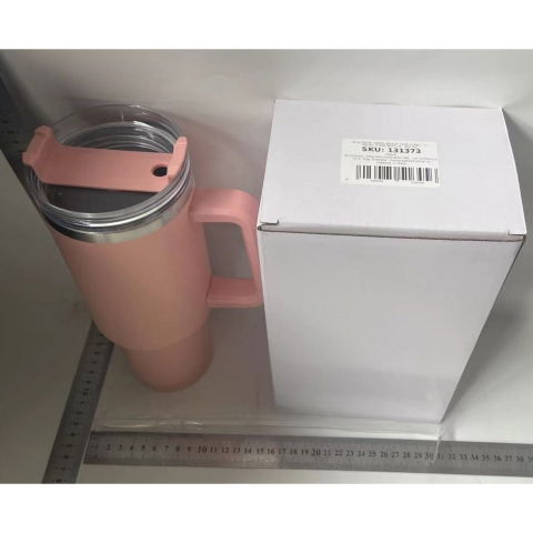 Cana termos din plastic, pentru bauturi calde si reci, cu maner, 9.9x9.9x27 cm, roz pal [1]