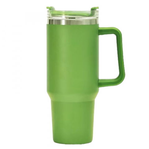 Organizatoare si accesorii pentru bucatarie - Cana termos din plastic, pentru bauturi calde si reci, cu maner, 9.9x9.9x27 cm, verde