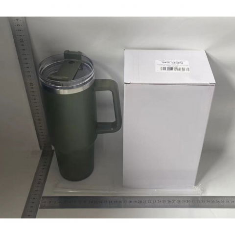 Cana termos din plastic, pentru bauturi calde si reci, cu maner, 9.9x9.9x27 cm, verde army [1]