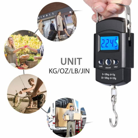 Cantar digital de mana cu carlig, cantar portabil, pescuit, cu maner, capacitate 50 kg, cu metru incorporat, 20.5 x 6 x 2.5 cm, negru [4]