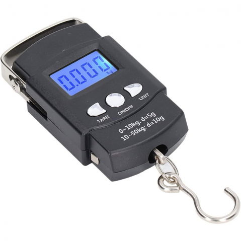 Cantar digital de mana cu carlig, cantar portabil, pescuit, cu maner, capacitate 50 kg, cu metru incorporat, 20.5 x 6 x 2.5 cm, negru [7]