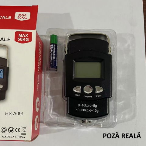 Cantar digital de mana cu carlig, cantar portabil, pescuit, cu maner, capacitate 50 kg, cu metru incorporat, 20.5 x 6 x 2.5 cm, negru [9]