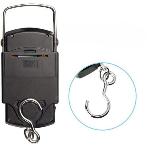 Cantar digital de mana cu carlig, cantar portabil, pescuit, cu maner, capacitate 50 kg, cu metru incorporat, 20.5 x 6 x 2.5 cm, negru [8]