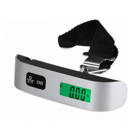 Genti, organizatoare şi accesorii voiaj - Cantar digital de mana curea, cantar portabil, cantarire bagaje, capacitate 50 kg, functie de tara, 12.5 x 2.8 x 2.8 cm, alb-negru