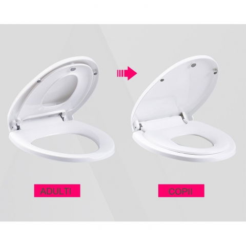 Capac de toaleta cu reductie 2 in 1, pentru copii si adulti, coborare lenta si silentioasa, instalare usoara, din pp5 , in forma de v, alb [3]